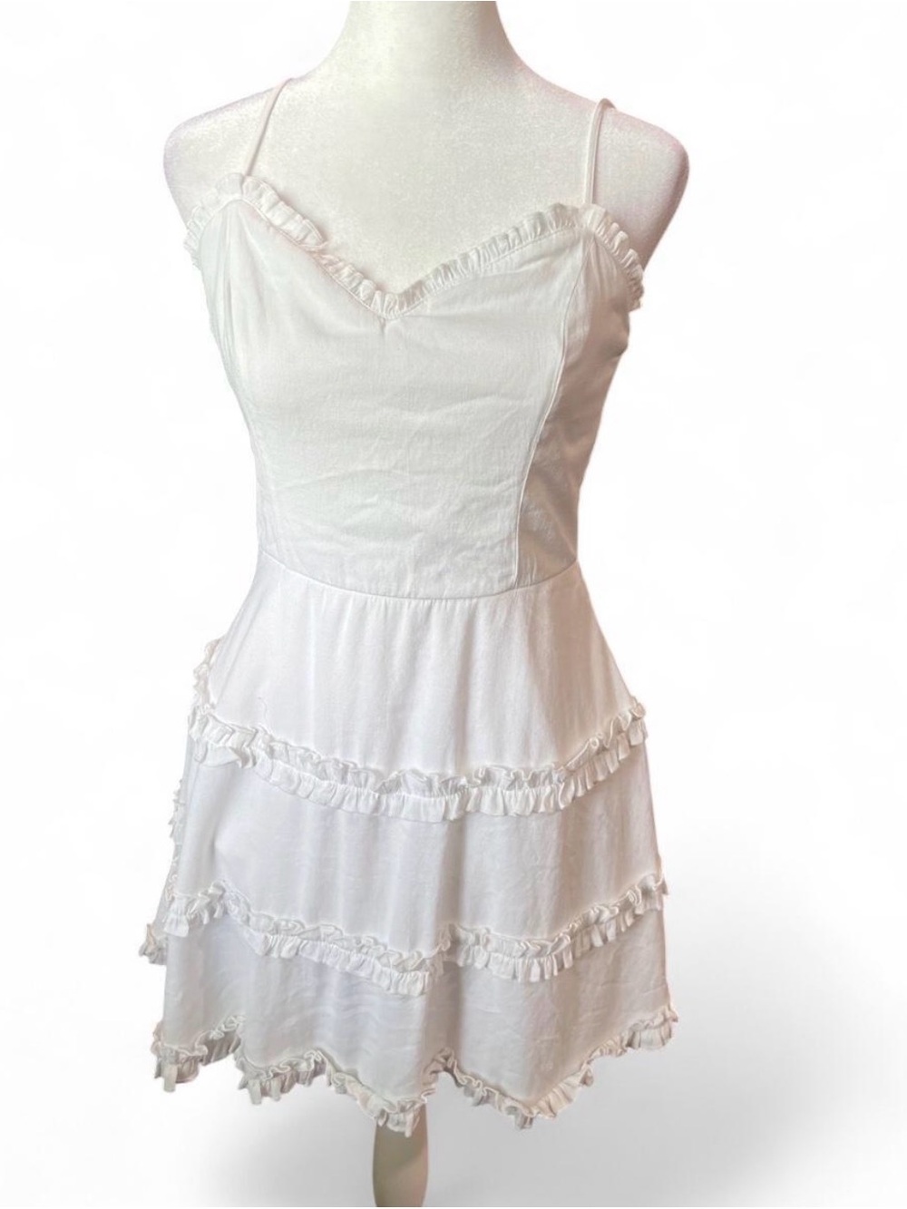 White Ruffle Tiered Spaghetti Strap Dress